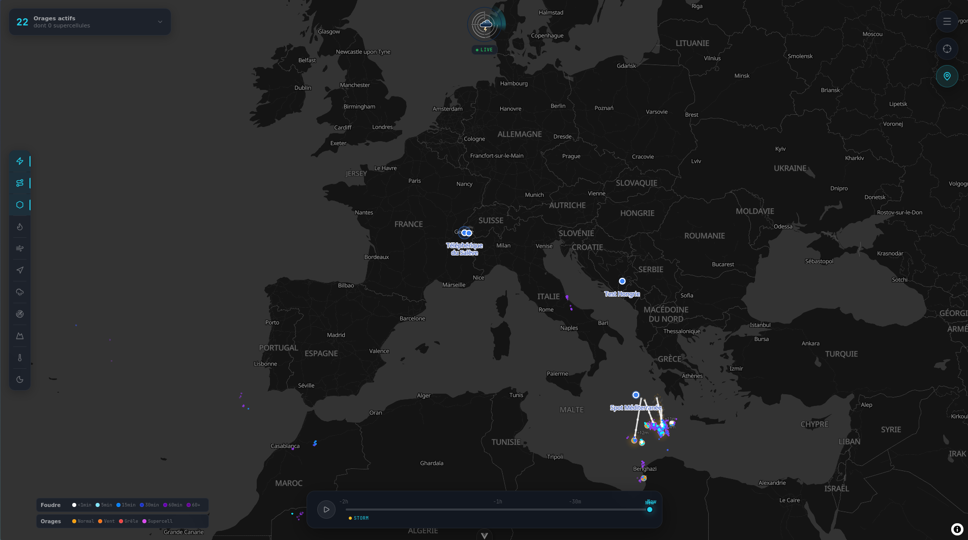 Storm Predict — Carte temps réel avec orages actifs
